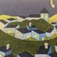Vintage Handwoven Tapestry Village Scene Under the Full Moon