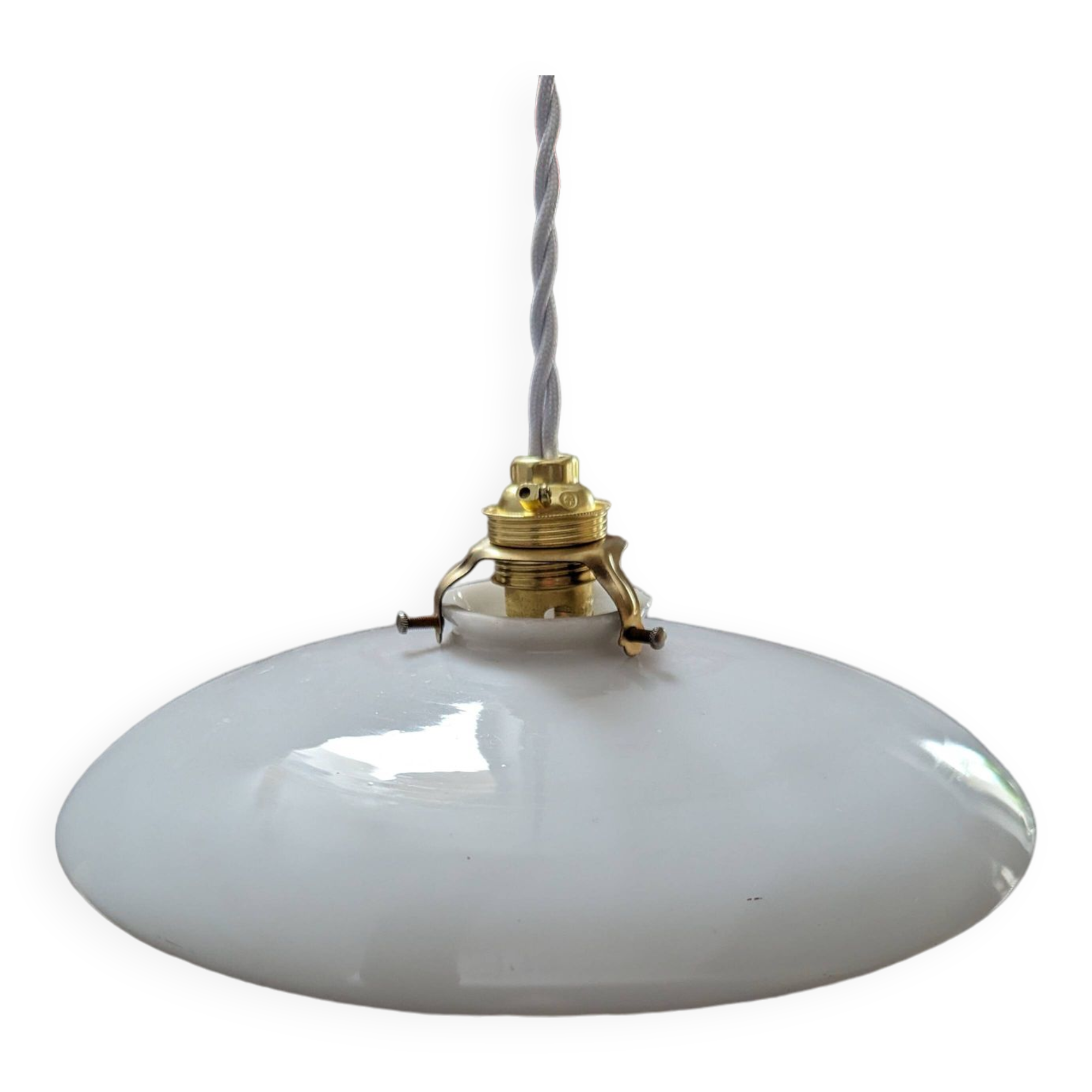 Old hanging lampshade lamp in white opaline Art Deco 1930