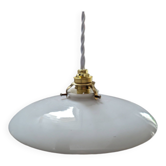 Old hanging lampshade lamp in white opaline Art Deco 1930