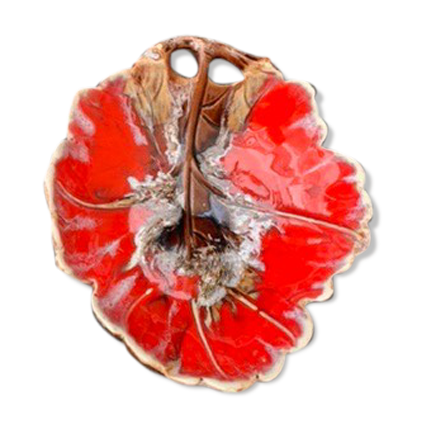 Red enamelled ceramic cup stamped vintage vallauris