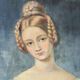 Portrait of young woman painting on wood