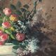 Old oil painting on wood of a bouquet of flowers signed Petit.