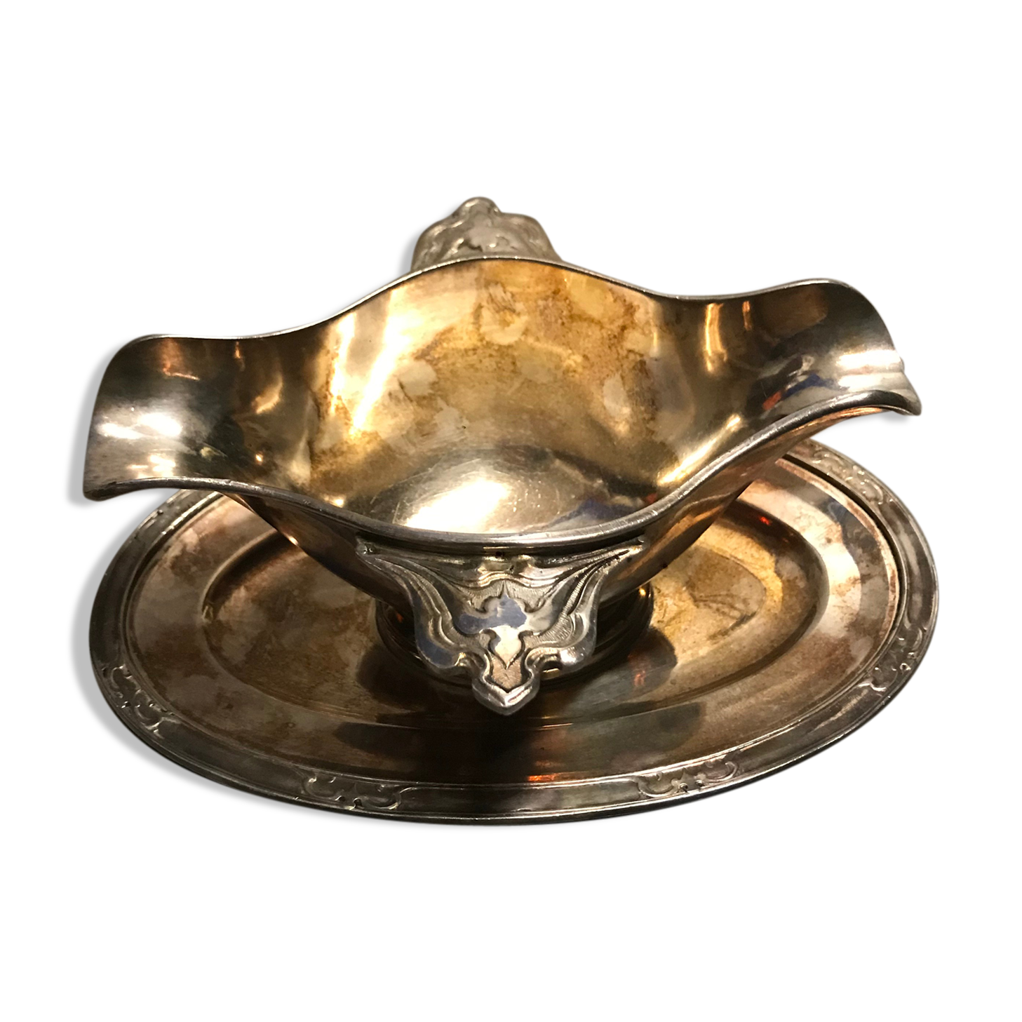 Silver metal steel gravy boat