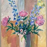 Painting Large "Bouquet of flowers of the fields" Gouache on xx° paper