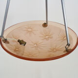 Lustre degue, suspension vasque art déco un feu, en pâte de verre rose, signé degué