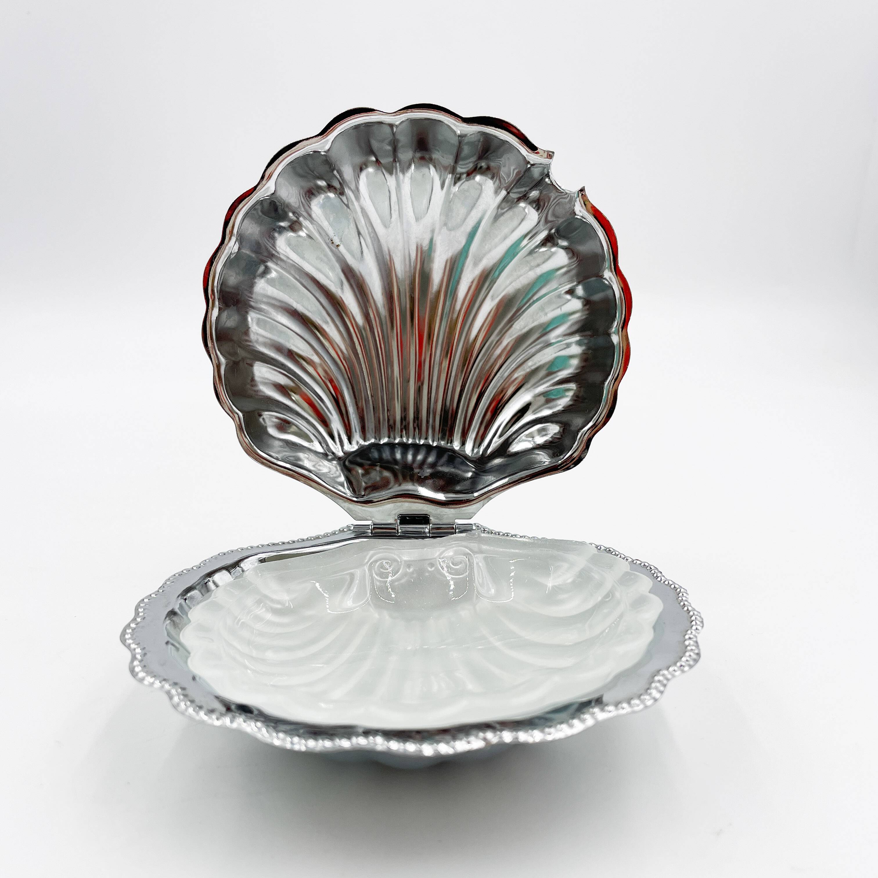 Chrome scallop butter dish from the 70s