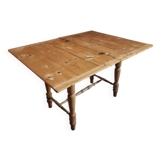 Table de cuisine pliante ancienne en pin français – vers 1930 – Table de travail rustique avec compartiment de rangement