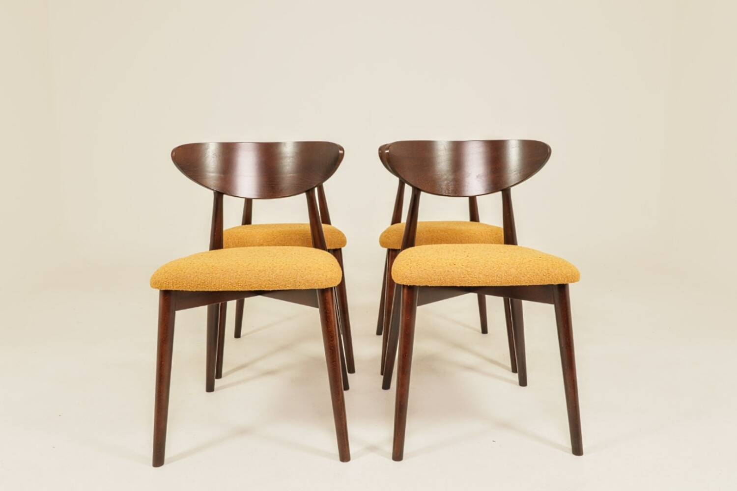 Scandinavian design mustard boucle dining chairs