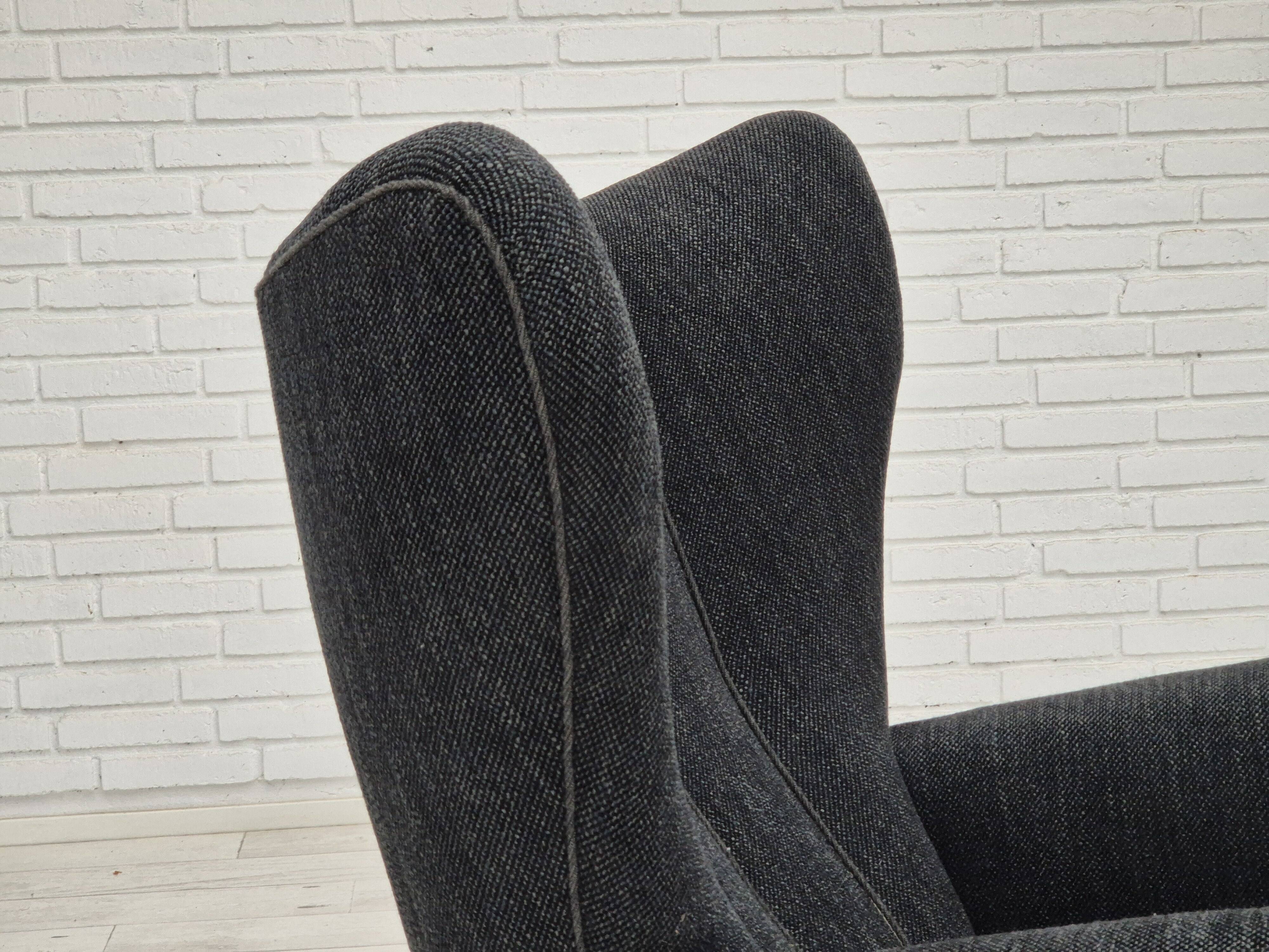 1960s, Danish relax armchair, reupholstered, gray furniture fabric..