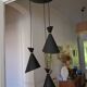 Vintage large chandelier with 3 tulips in black and gold Diabolo.