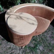 Brown fabric telephone bench from the 1960s with integrated table — Mid-Century style
