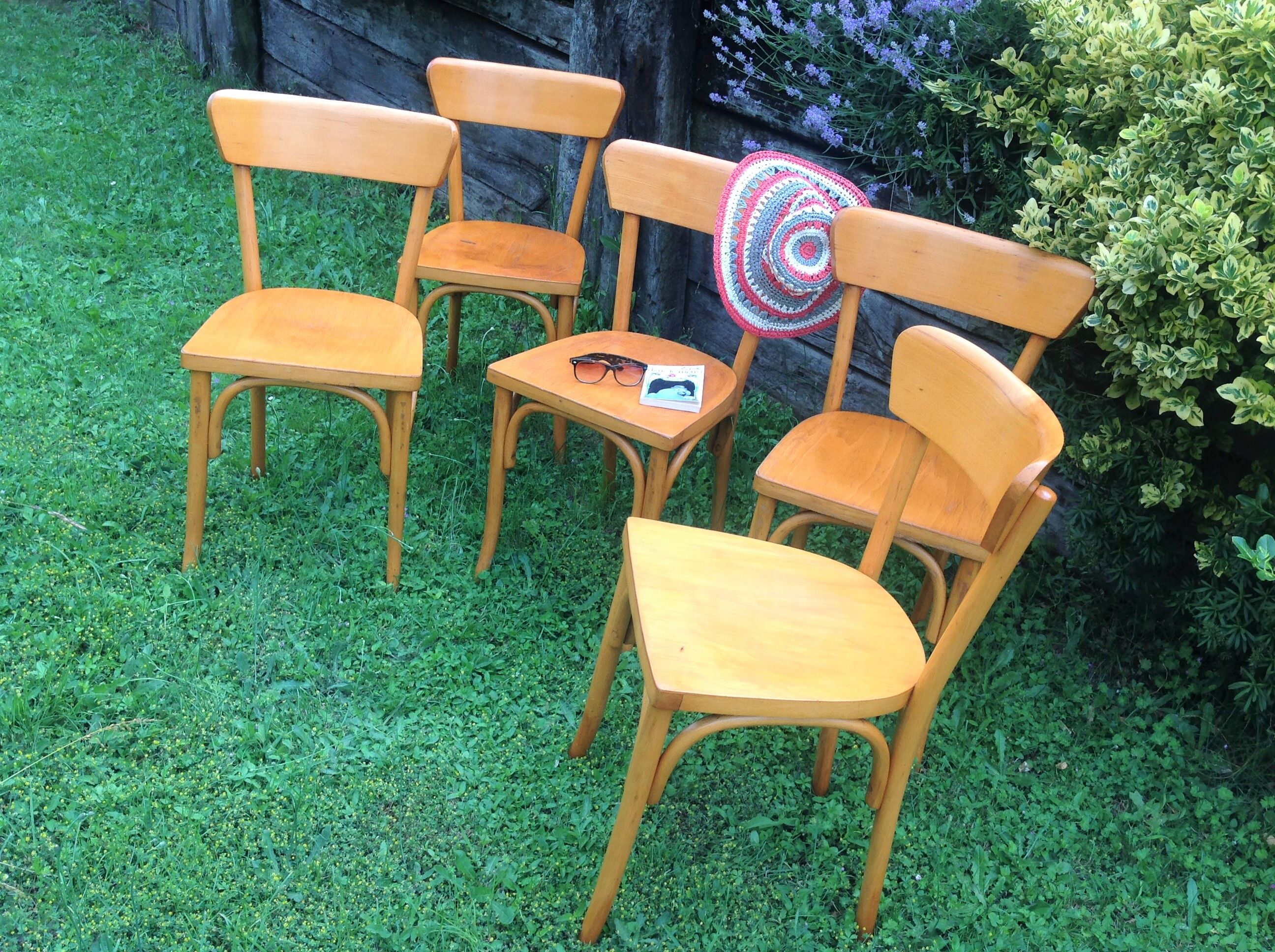 Suite of five bistro chairs feet with hoops / vintage 50s-60s