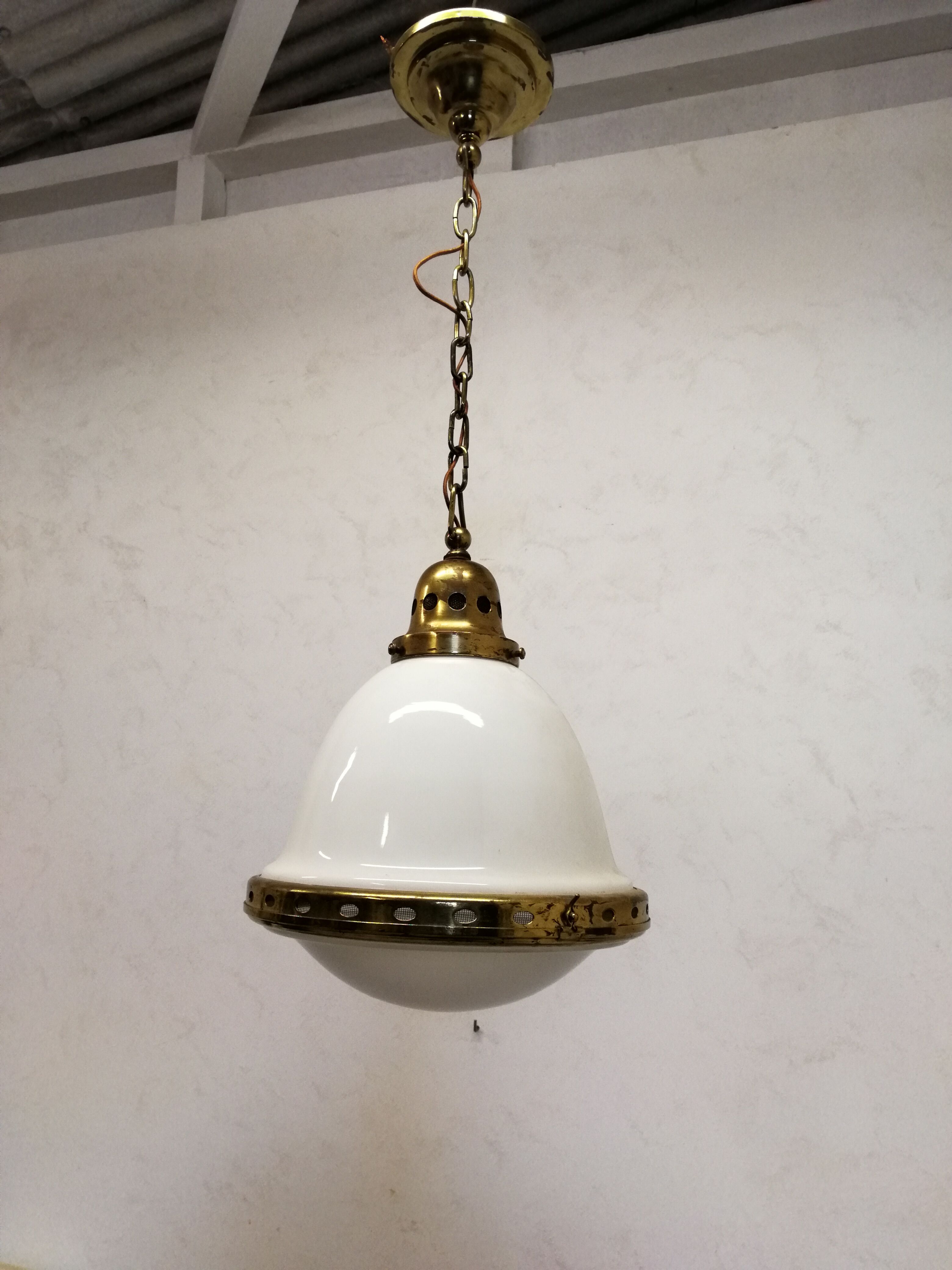 Brass and opaline hanging lamp