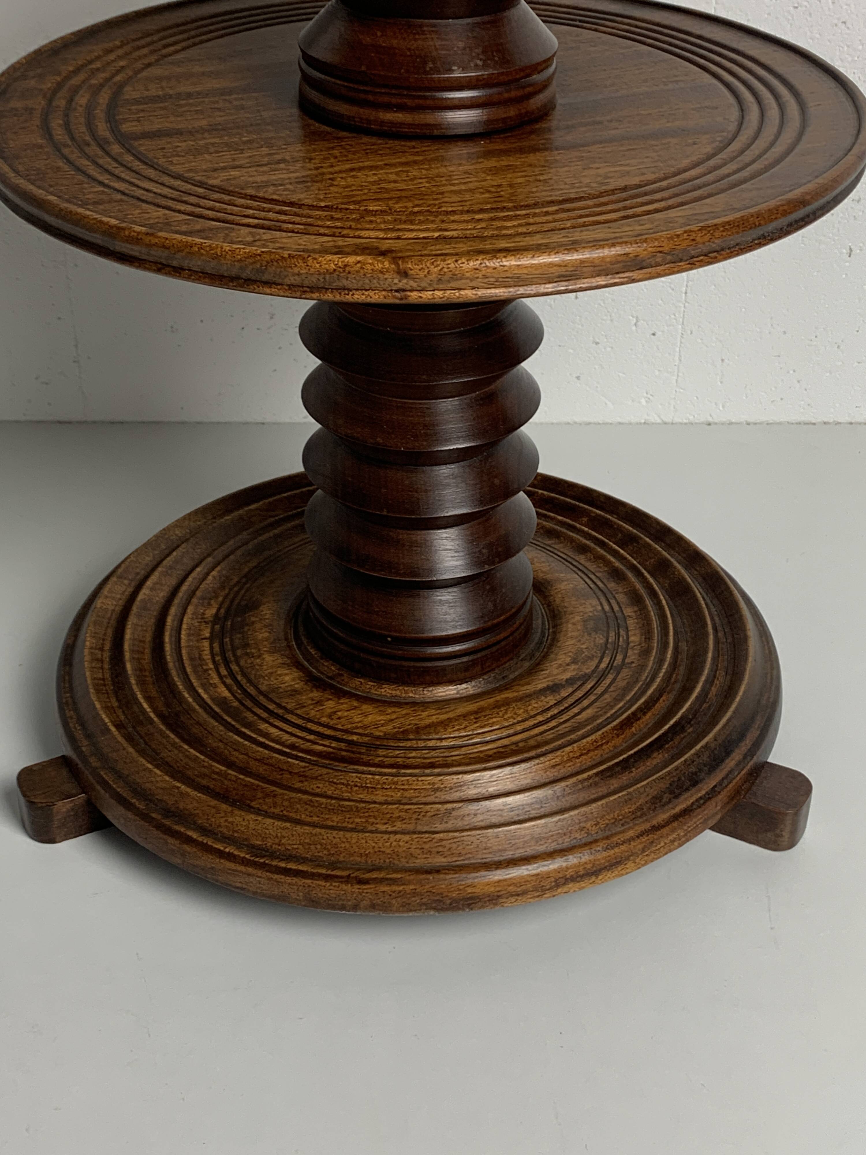 Brutalist Wood Turned Screw Press Side Table in the style of Dudouyt