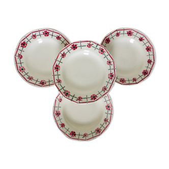 Set of 4 vintage hollow plates of Céranord St amand model Monique in porcelain