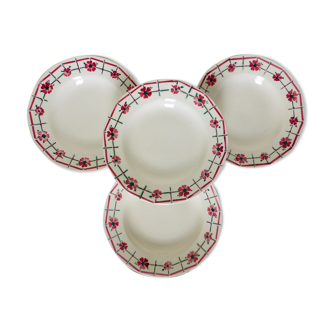 Lot de 4 assiettes creuses vintage de Céranord St amand modèle Monique en porcelaine