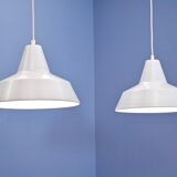 Set of 2 danish hanging lamps in white by Nordisk Solar, 1980s