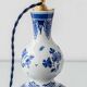 Pair of Royal Delft blue and white ceramic table lamps with new vermilion silk shades.