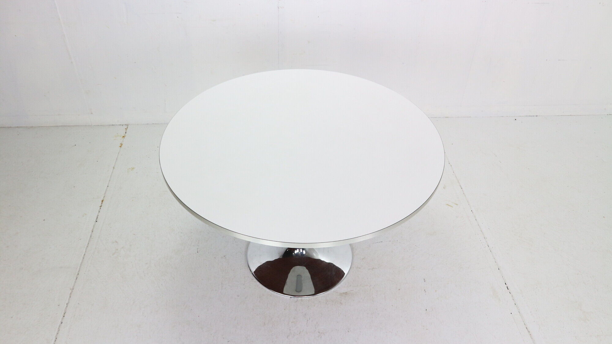 Börje johanson round white & chrome "tulip" dinning table, 1968 sweden