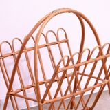 Mid century rattan magazine rack by Jan Kalous for ÚLUV, 1960´s, Czechoslovakia