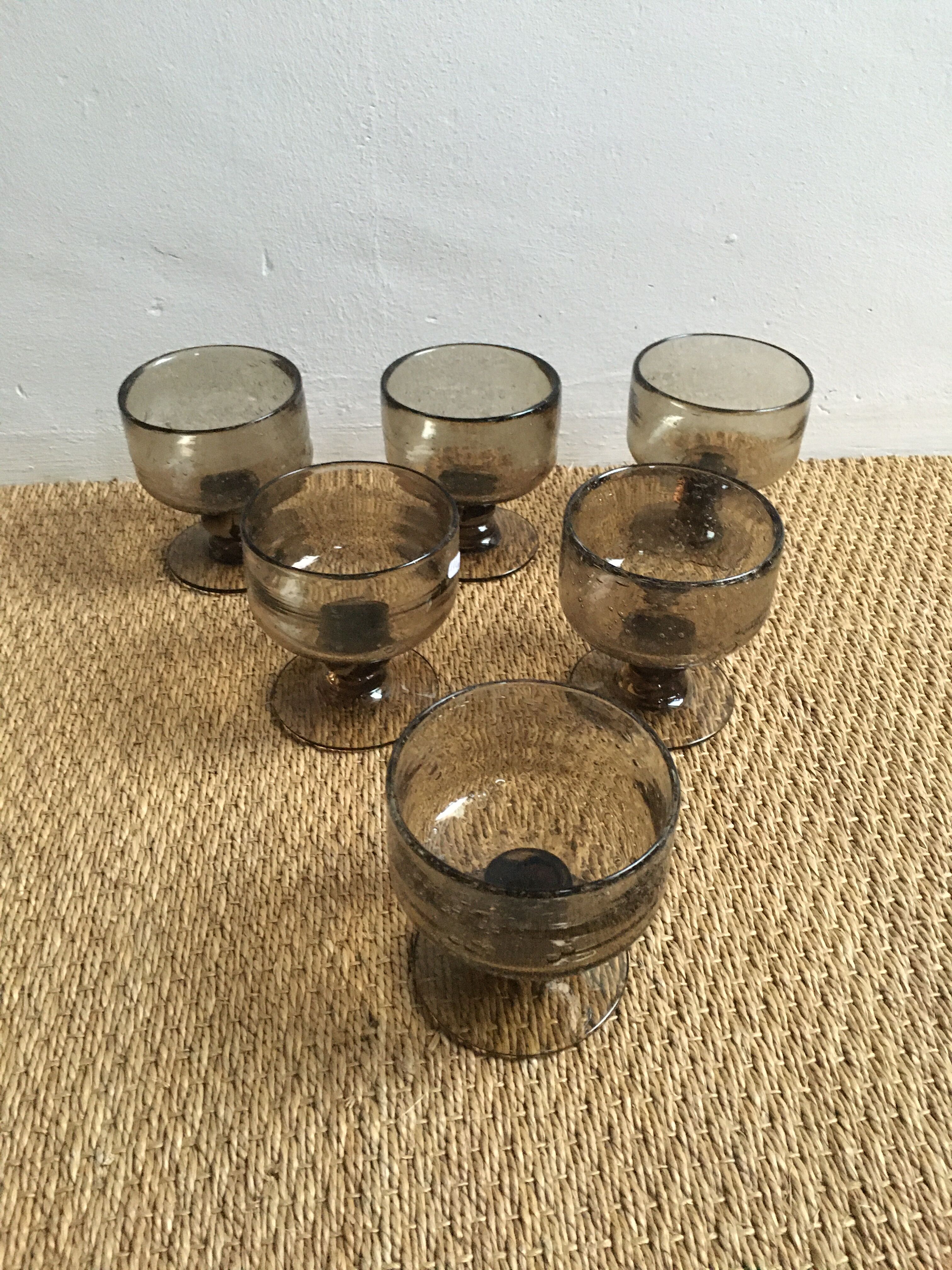 Lot de 6 verres coupes à pied vintage en verre bulle année 70