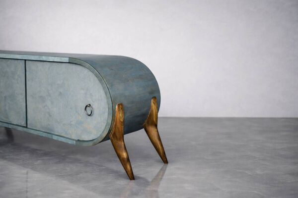 Buffet italien en bouleau turquoise de style Streamline, années 1960