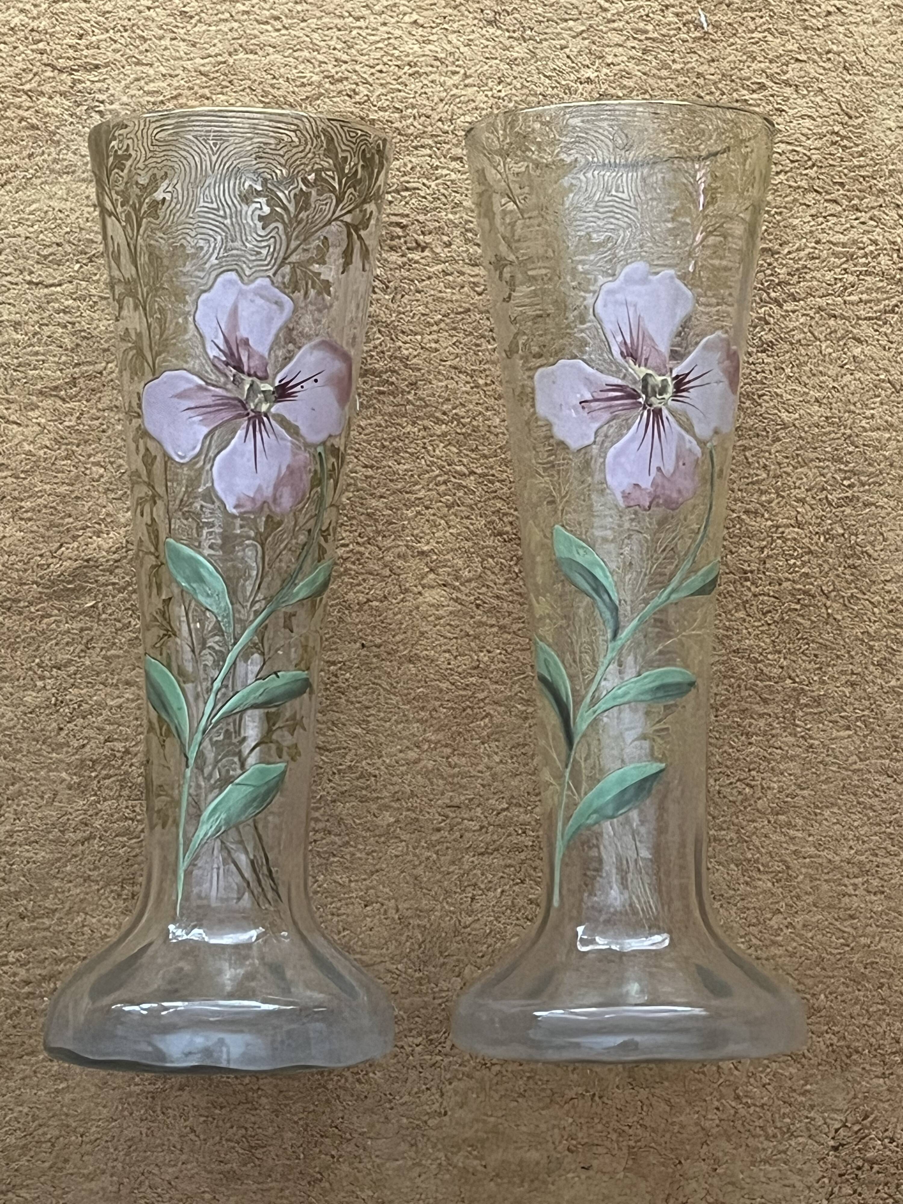 Paire de vase signés - Legras, décor floral - vers 1900