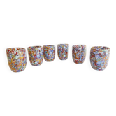Ensemble de 6 verres à murrine à fleurs multicolores dans le style du verre de Murano
