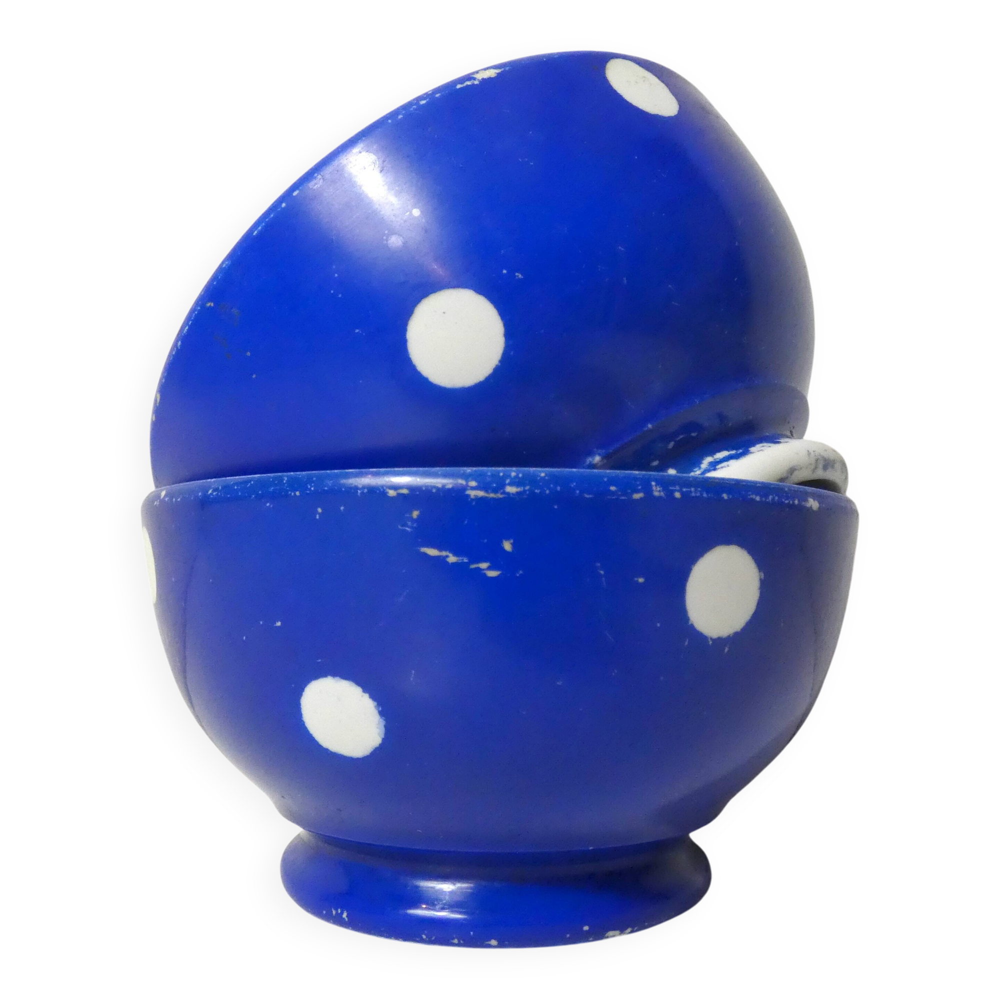2 small old blue polka dot porcelain bowls from Longchamp