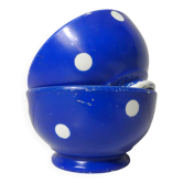 2 anciens petits bols bleu à pois en porcelaine de Longchamp