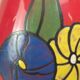Vintage red glass vase – hand-painted floral decoration – signed Ar