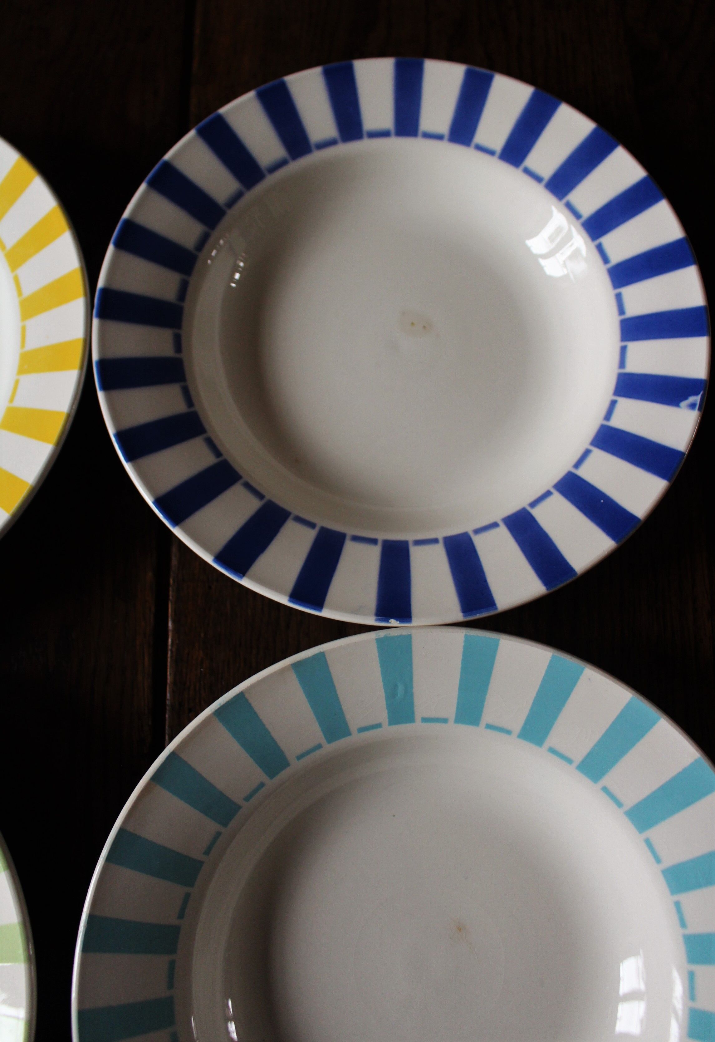 Lot 6 hollow plates Digoin Sarreguemines stripes colors