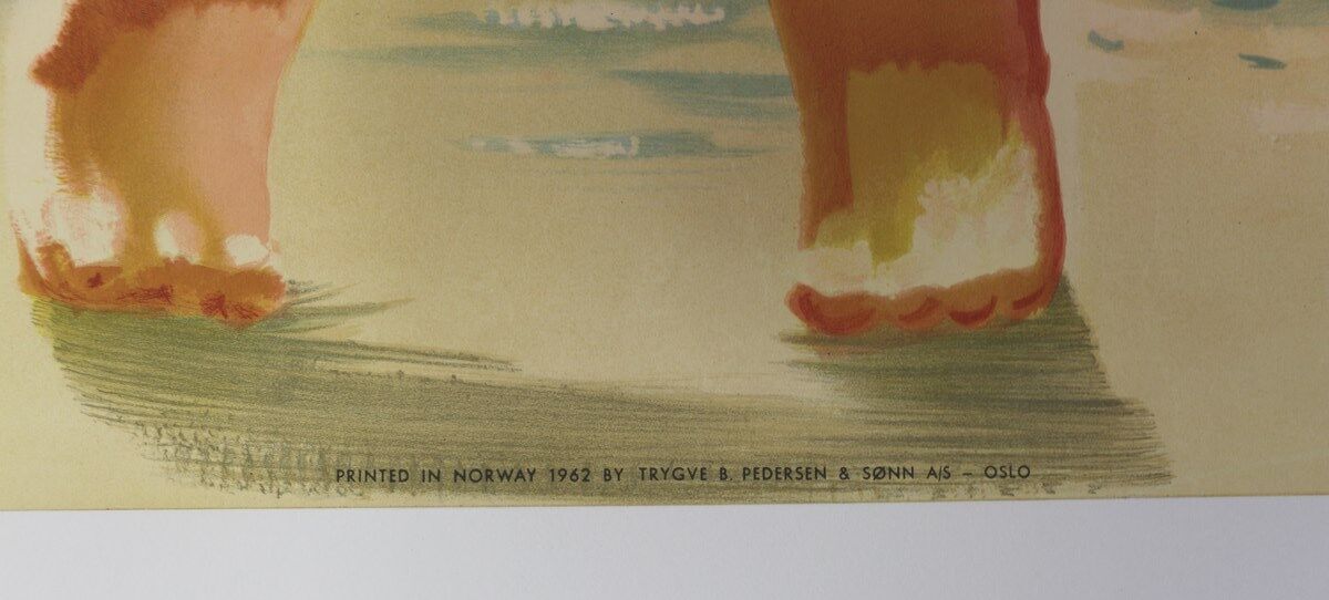 Original poster Oslo Norway doll 1962 Yran Knut boat beach travel railway tourism