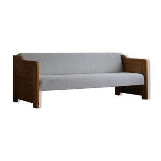 Mid Century Danish Daybed in solid pine, reupholstered in wool, 1980s