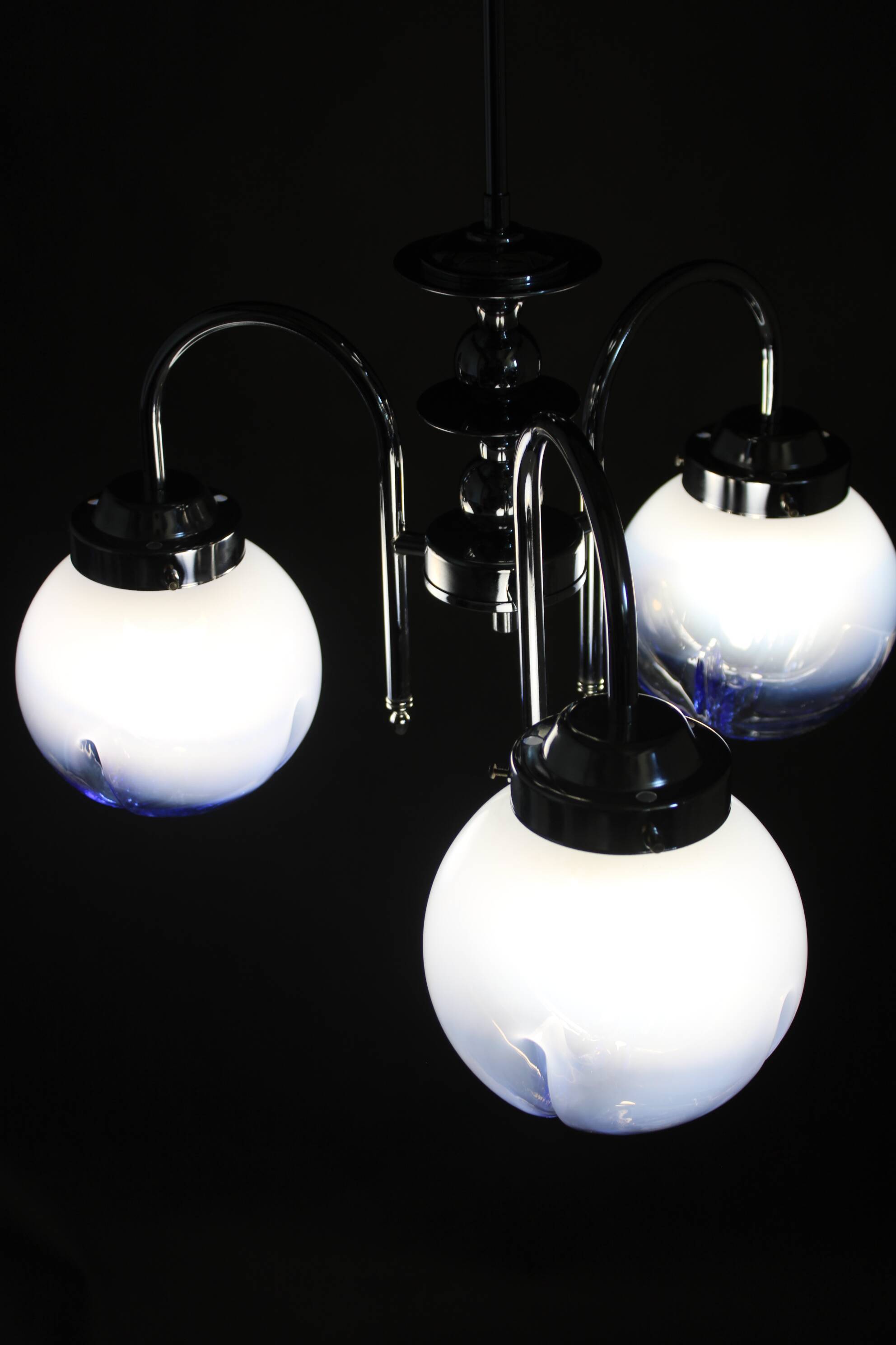 1960s Chrome Plated Chandelier with Murano Glass, Italy