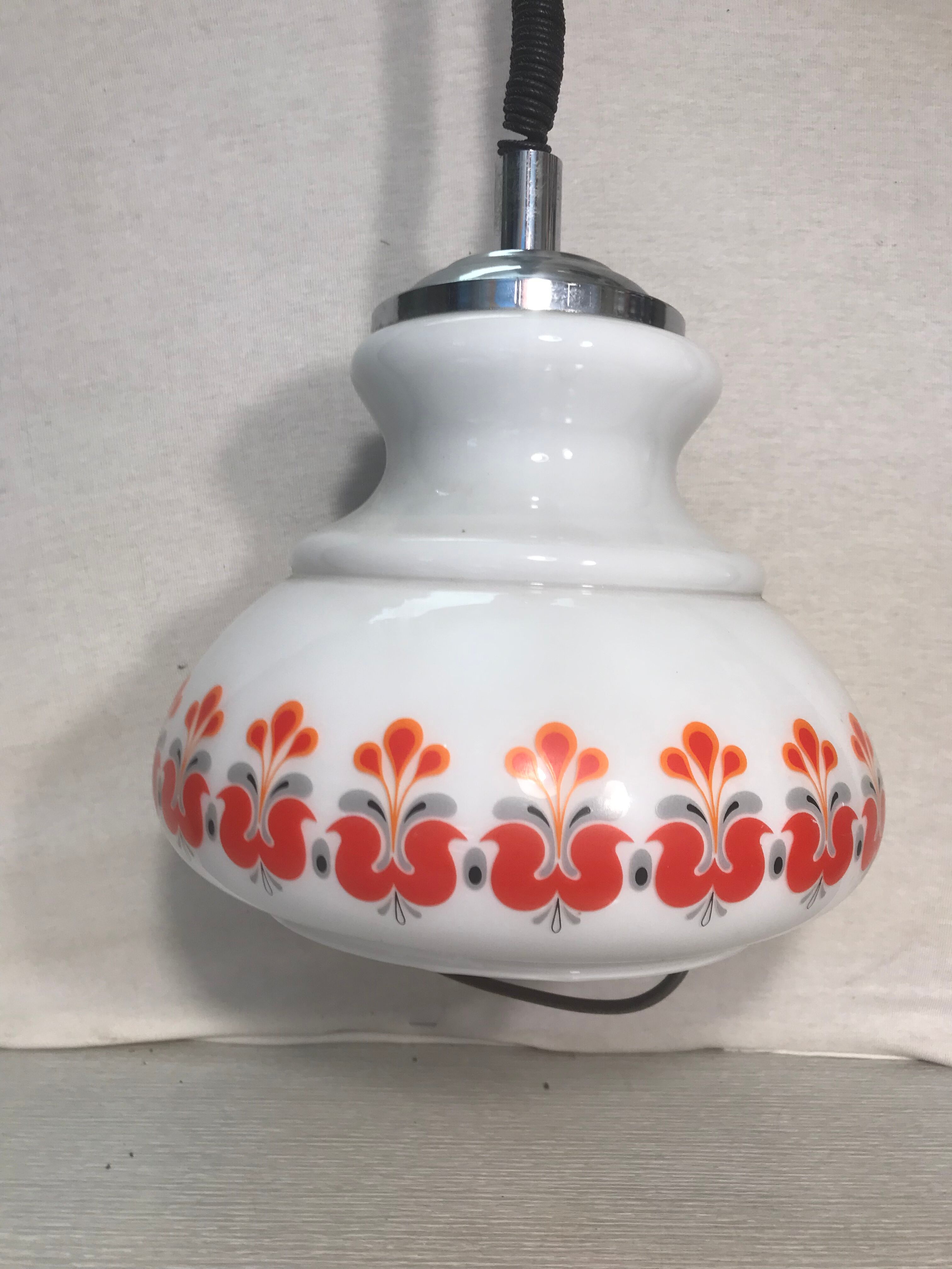 Old monte kitchen hanging white opaline drop vintage orange drawing