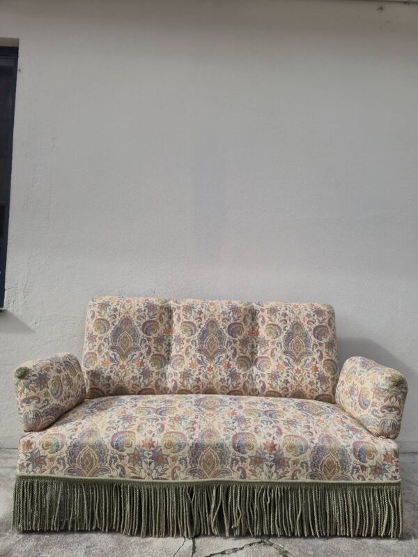 Canapé banquette aux décors florales style Louis Philippe d'époque nap