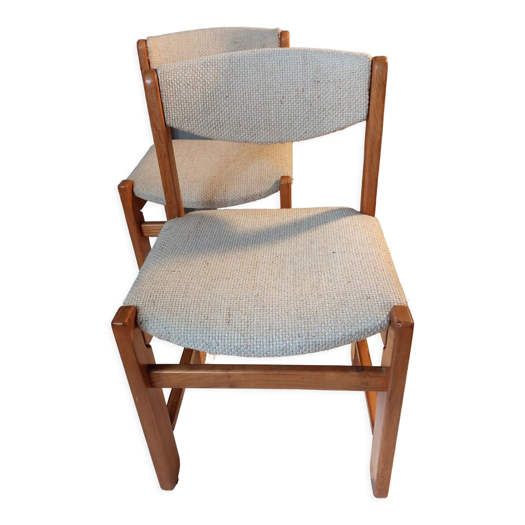 Pair of modernist chairs in solid elm 1970