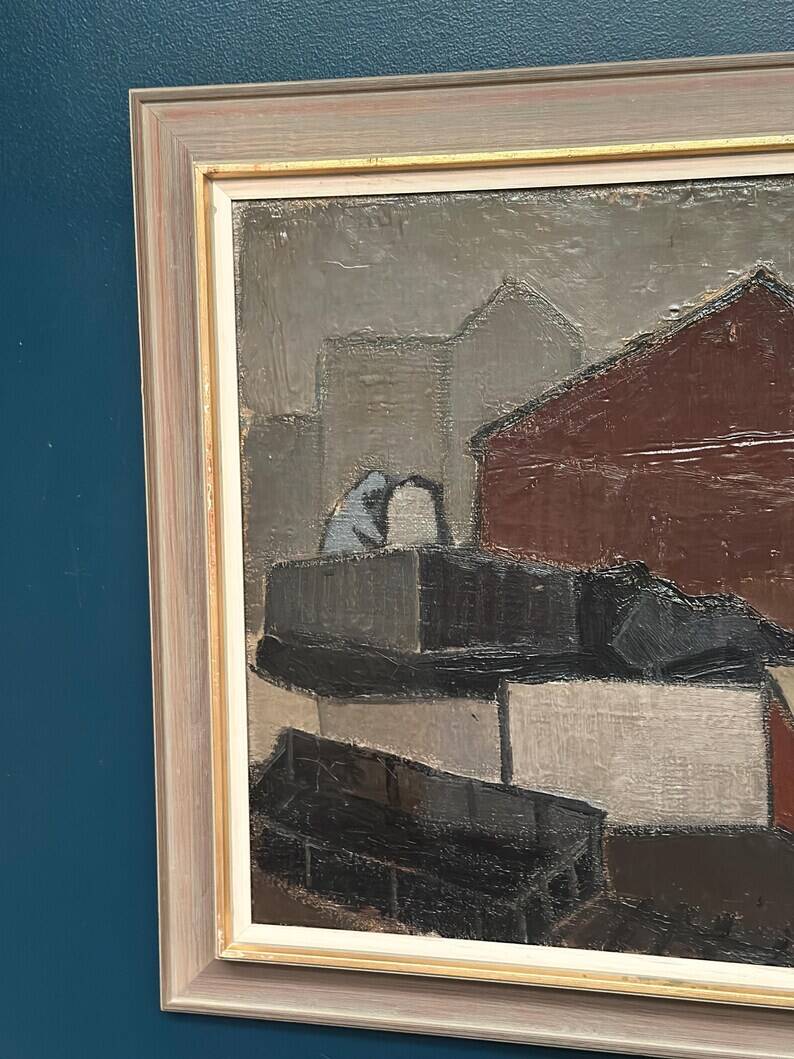 Large Original Swedish Oil on Canvas – “Bangård” by Fred Andersson – Signed – Vintage & Framed – 80 × 69 cm (31.5" × 27.2")