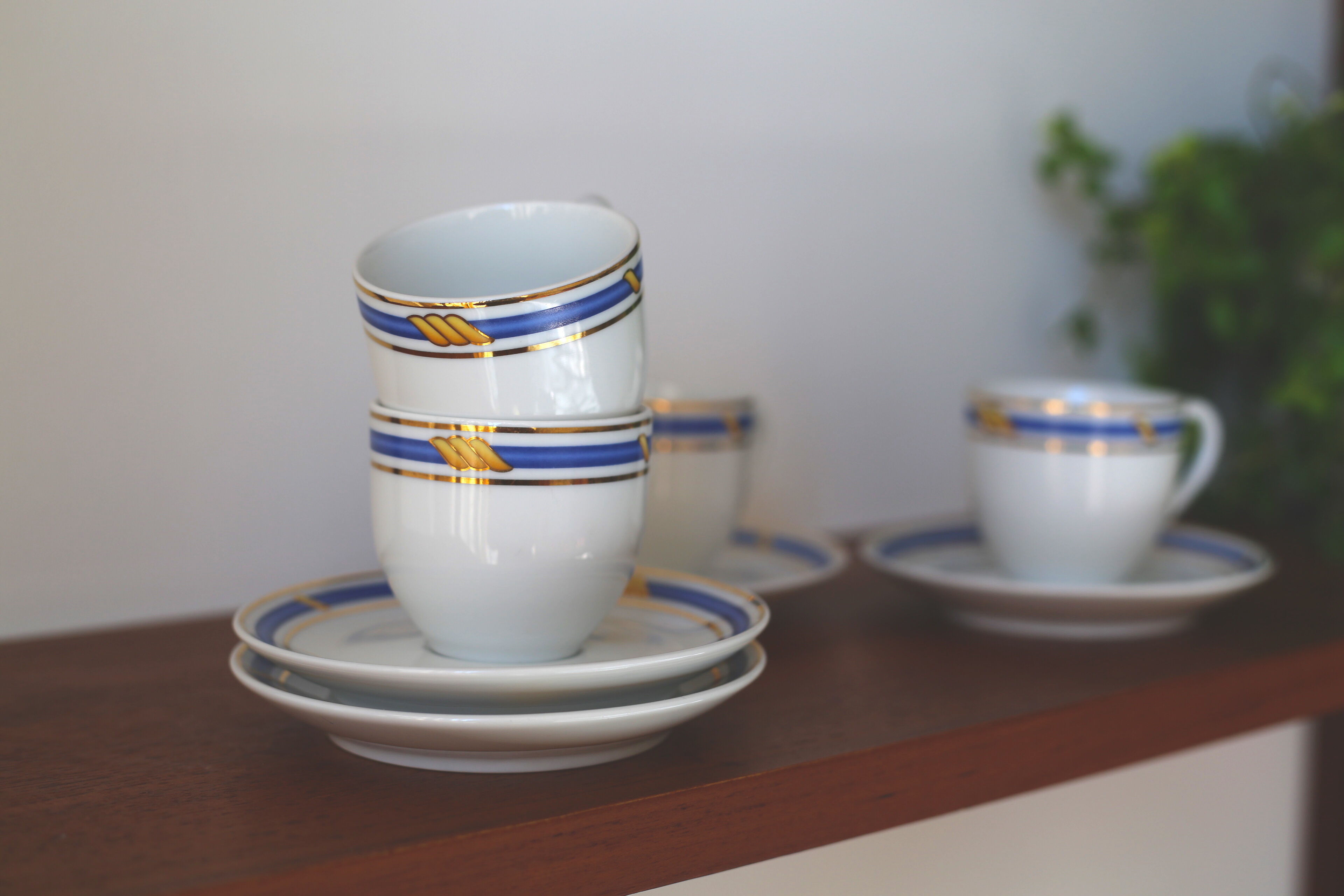 Coffee cups made of fine vintage porcelain blue and gold