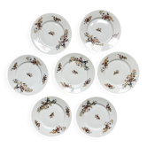 Set of 7 dessert plates in porcelain, butterfly pattern and wheat sheaves.