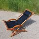 Old deckchair deck chair in wood and black leather - 40s
