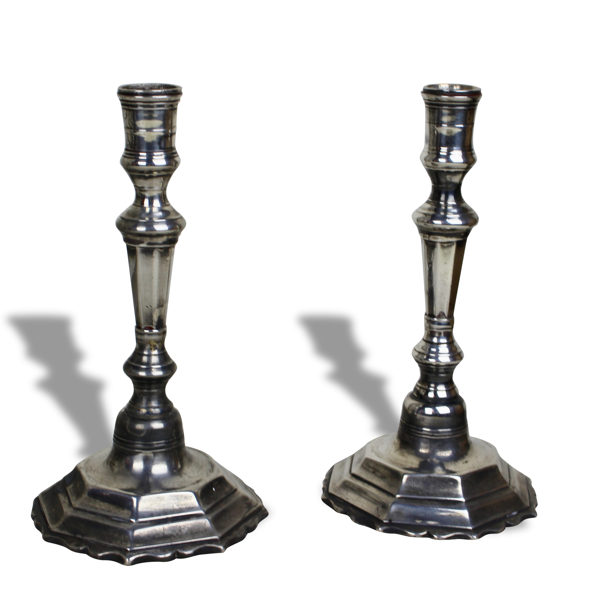 Pair of silver-plated bronze candlesticks