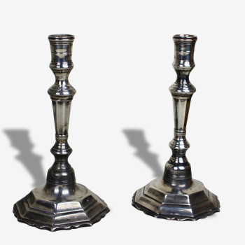 Pair of candlesticks flambeaux silver Bronze