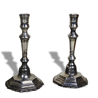 Pair of silver-plated bronze candlesticks
