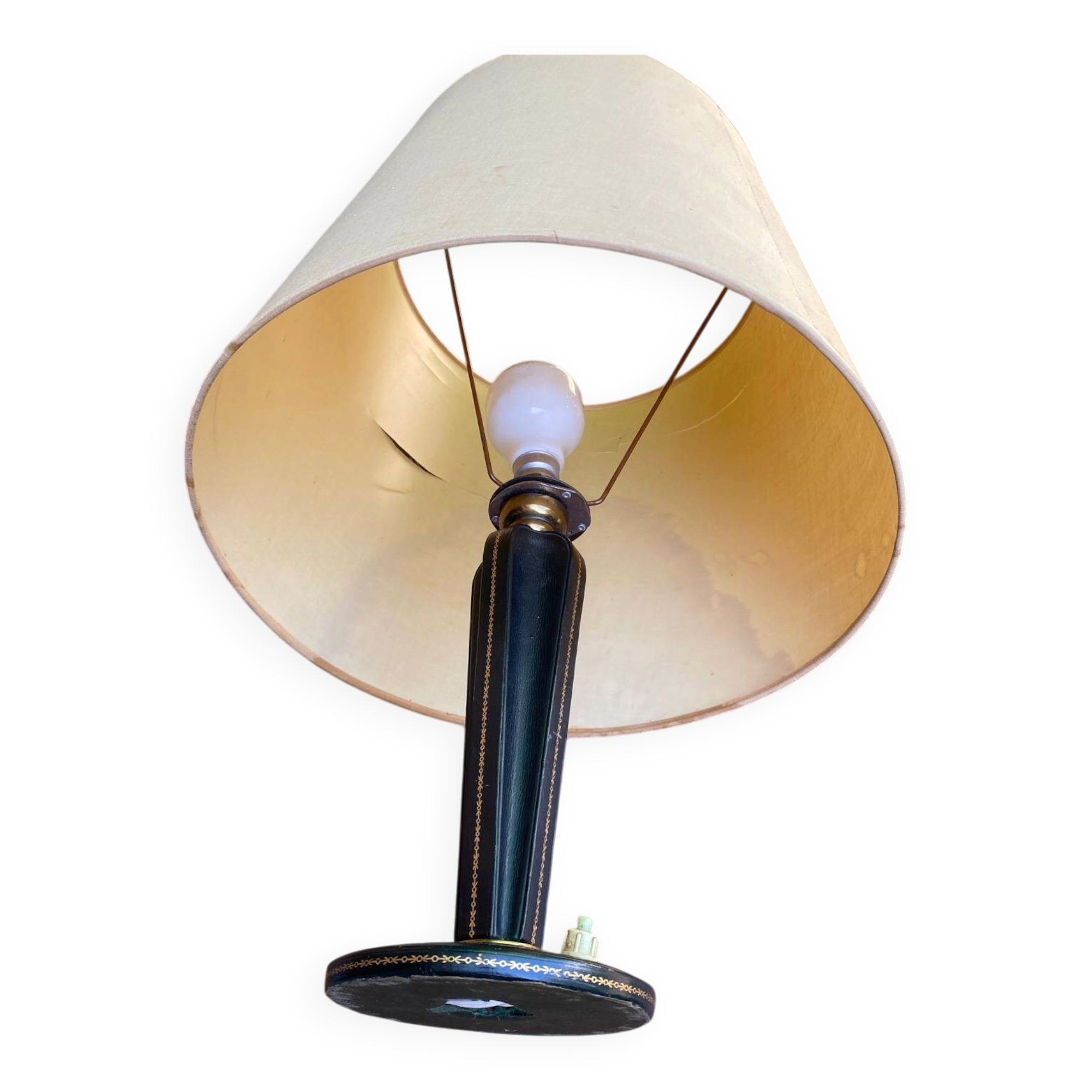 Vintage black leather lamp base from the 1950s.