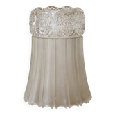 Old frosted glass lamp globe with fluted design – Raised rose decoration – H 14 cm