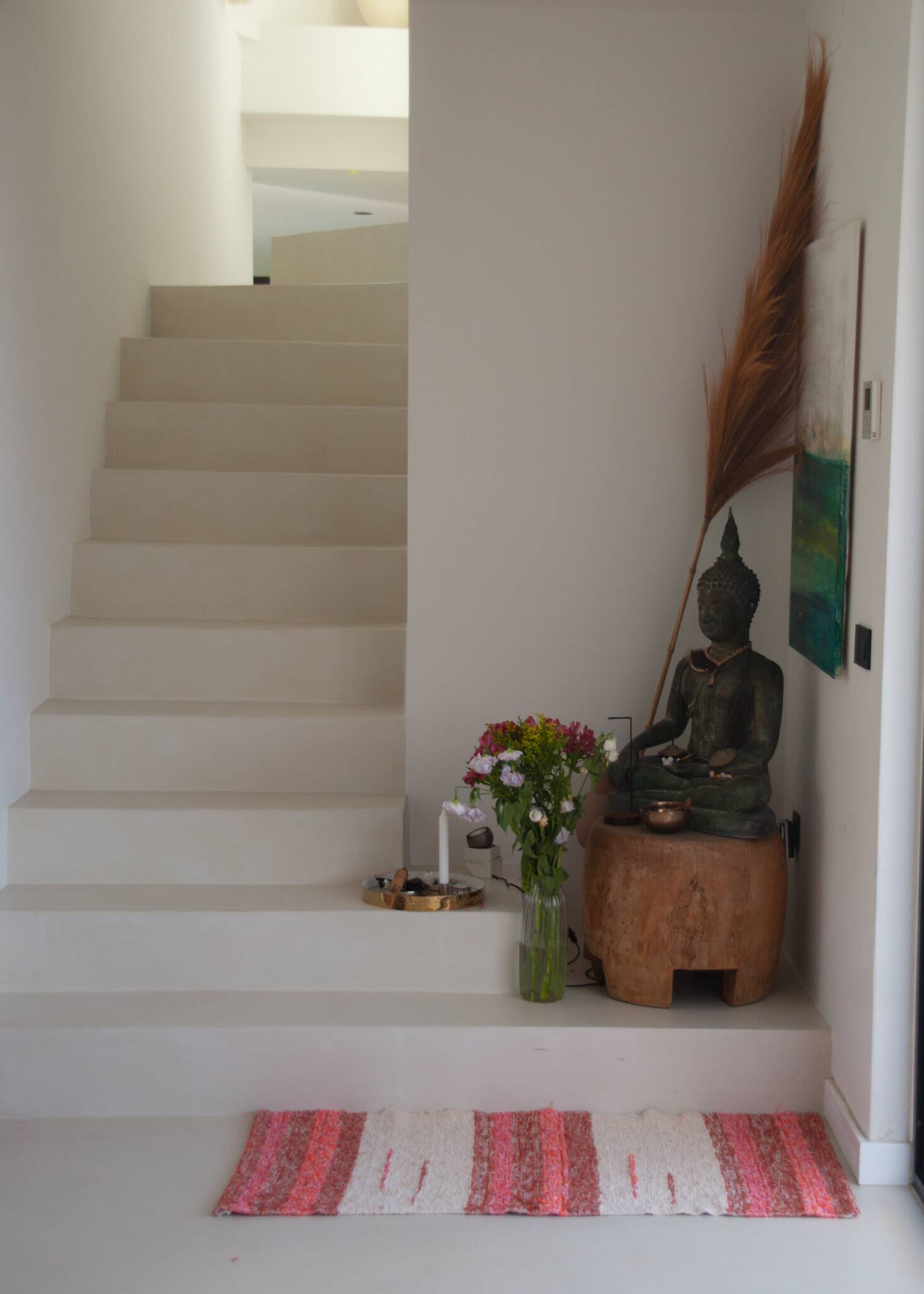 Handmade recycled cotton rug - Coral and ecru