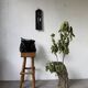 Brutalist hammered mirror, free-form, patinated metal.