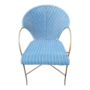 Fauteuil en rotin, couleur bleue,